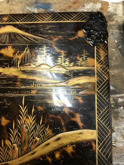 Restauración caja de laca, oro y carey